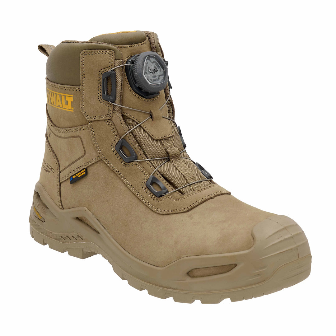 DEWALT Apex BOA®, Men's Waterproof, Nubuck Leather, Composite Safety Toe Work Boot, 3/4 Front Right View