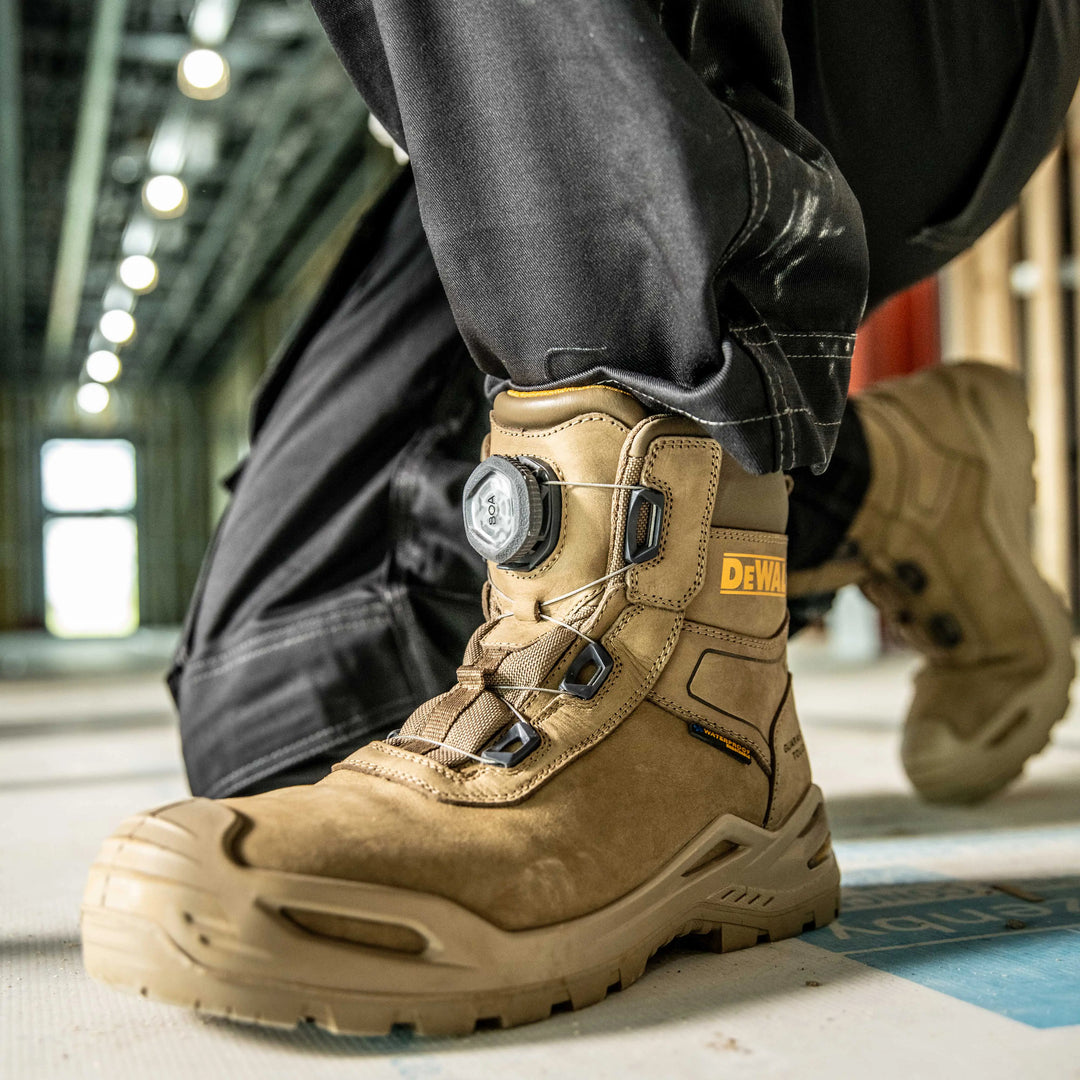 DEWALT Apex BOA®, Men's Waterproof, Nubuck Leather, Composite Safety Toe Work Boot, 3/4 Front Left View