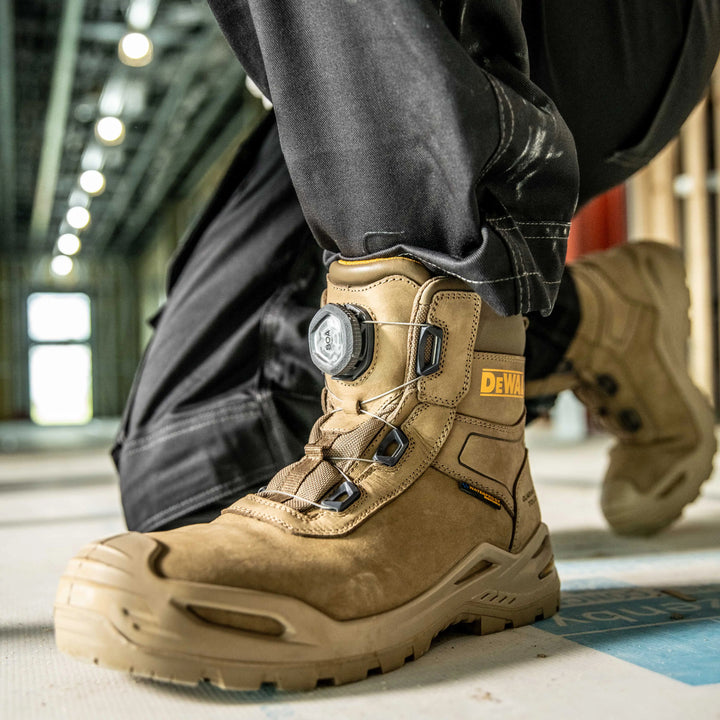 DEWALT Apex BOA®, Men's Waterproof, Nubuck Leather, Composite Safety Toe Work Boot, 3/4 Front Left View