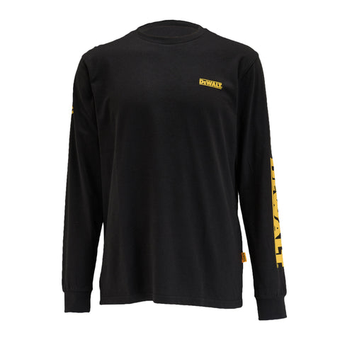DEWALT Brand Carrier Men's Long Sleeve Cotton Poly T Shirt Black Front View