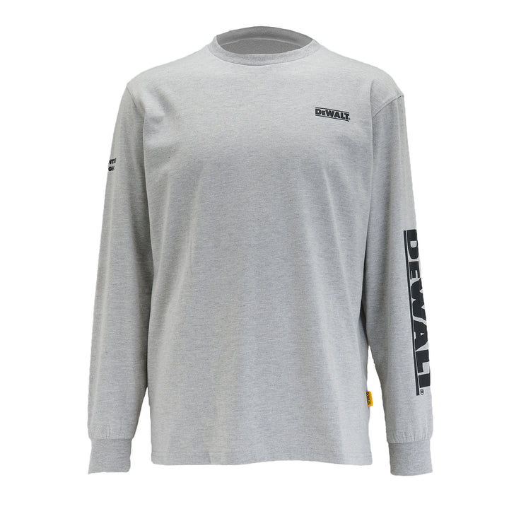 DEWALT Brand Carrier Men's Long Sleeve Cotton Poly T Shirt Heather Gray Front View