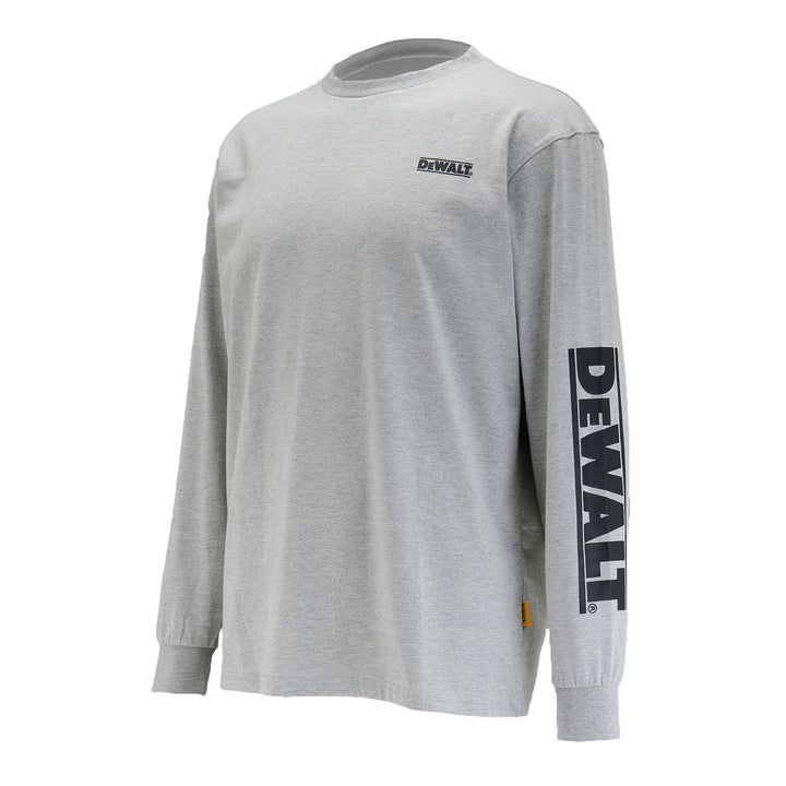 DEWALT Brand Carrier Men's Long Sleeve Cotton Poly T Shirt Heather Gray 3/4 View