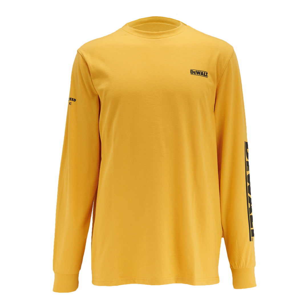 DEWALT Brand Carrier Men's Long Sleeve Cotton Poly T Shirt Yellow Front View