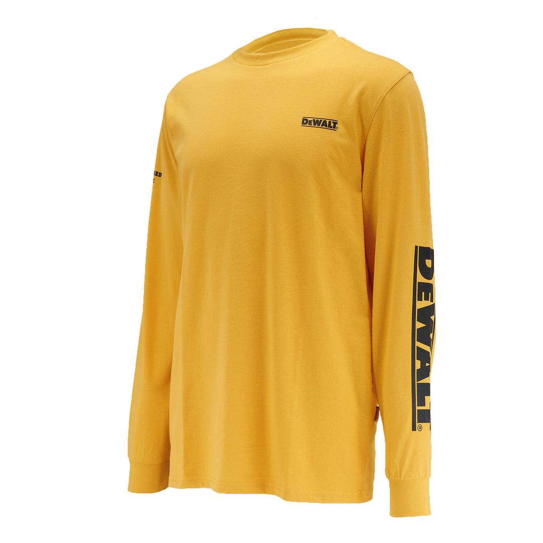 DEWALT Brand Carrier Men's Long Sleeve Cotton Poly T Shirt Yellow 3/4 View