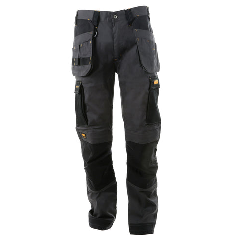 DEWALT Barstow Men's Pro-Stretch, Holster Pocket, Slim Fit Work Pants Grey/Black 3/4 View