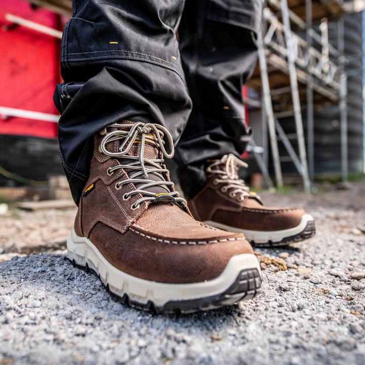 DEWALT Forsyth Men's Steel Toe, Leather, Waterproof Safety Work Boot, model 3/4 Front Right View