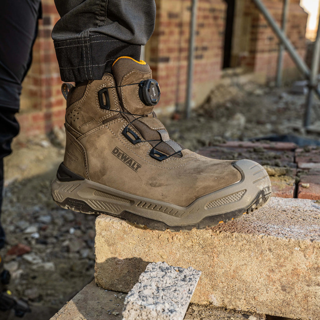 DEWALT Grid X BOA® Men's Waterproof, Lightweight, Composite Safety Toe Work Boot, 3/4 Front Right Model View