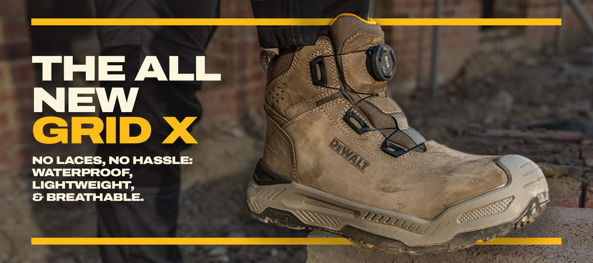 DEWALT Grid X BOA® Men's Waterproof, Lightweight, Composite Safety Toe Work Boot, Desktop Banner