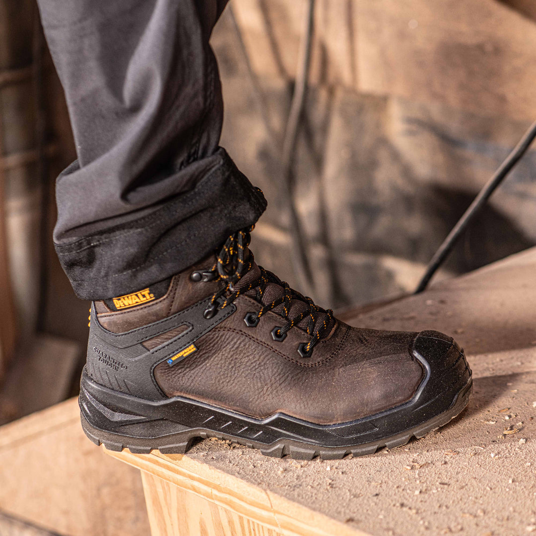 DEWALT Hayes Men's Leather, Steel Safety Toe, Waterproof Work Boot - Seal Brown - Model View Zoom