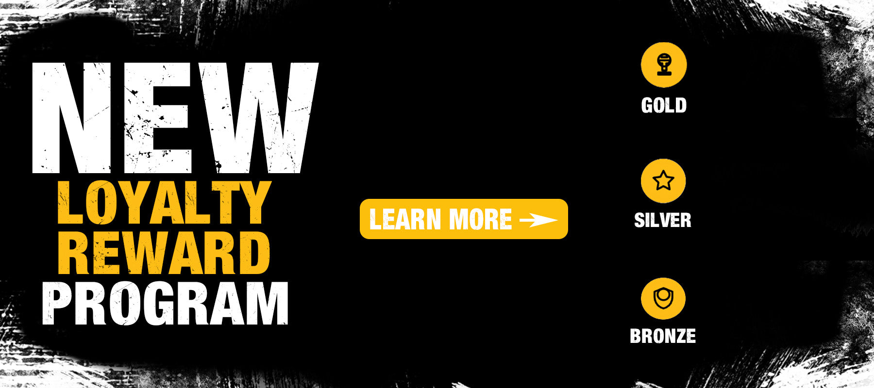 Advertisement for a new loyalty reward program with tier levels on a black background.