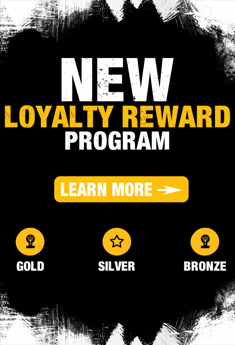 Advertisement for a new loyalty reward program with gold, silver, and bronze levels on a black background.