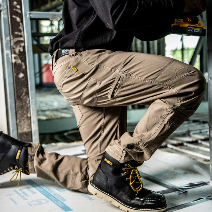 DEWALT Madison Men's Water Resistant, Pro-Stretch Work Pants, Cactus, Right Model View
