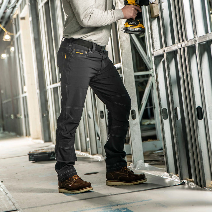 DEWALT Madison Men's Water Resistant, Pro-Stretch Work Pants, Stone, Right Model View
