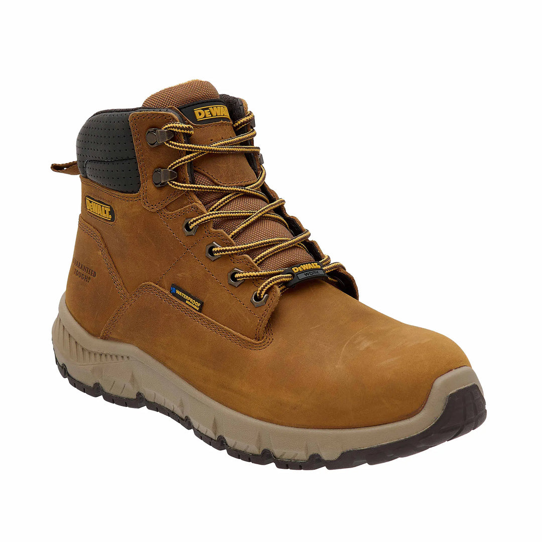 DEWALT Nampa Men's Waterproof, Full Grain Leather, Soft Toe Work Boot, Wheat Poseidon, 3/4 Front Right View