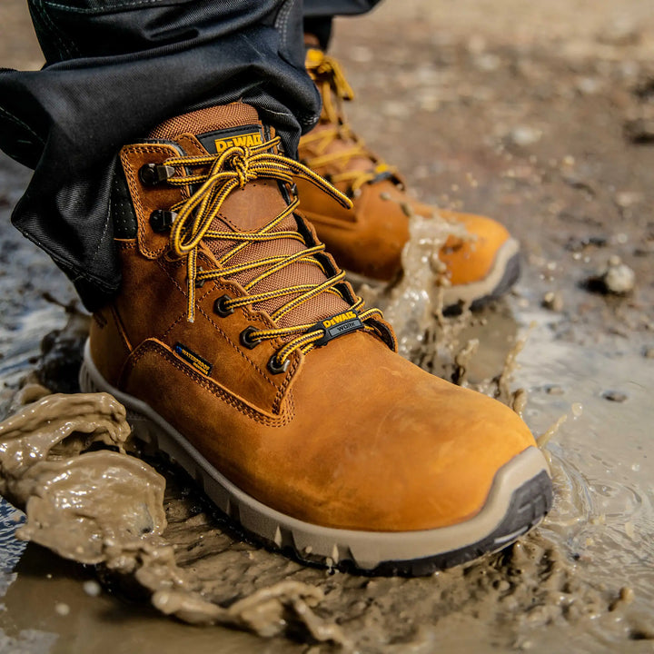 DEWALT Nampa Men's Waterproof, Full Grain Leather, Soft Toe Work Boot, Wheat Poseidon, 3/4 Front Right Model View