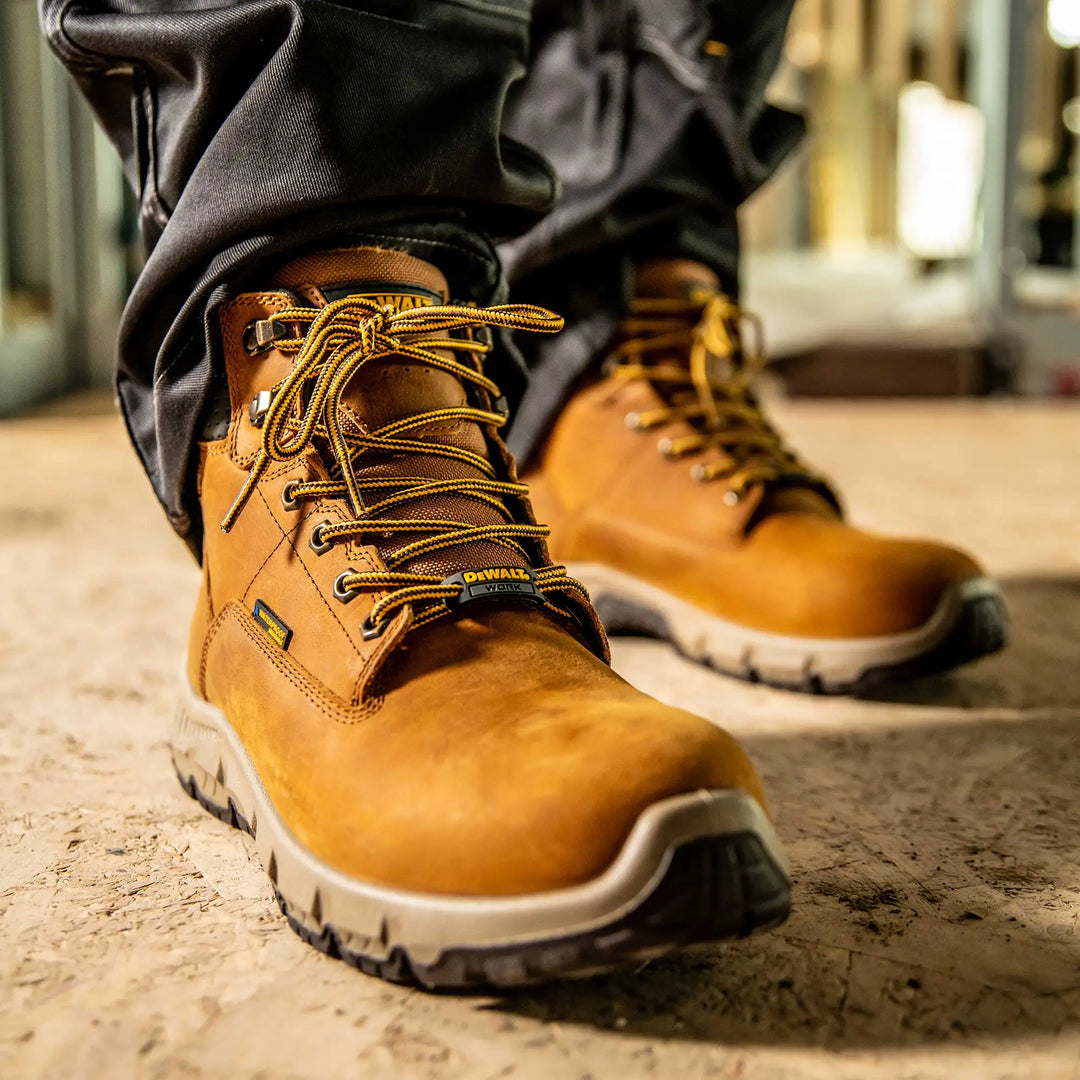 DEWALT Nampa Men's Waterproof, Full Grain Leather, Soft Toe Work Boot, Wheat Poseidon, Front Model View