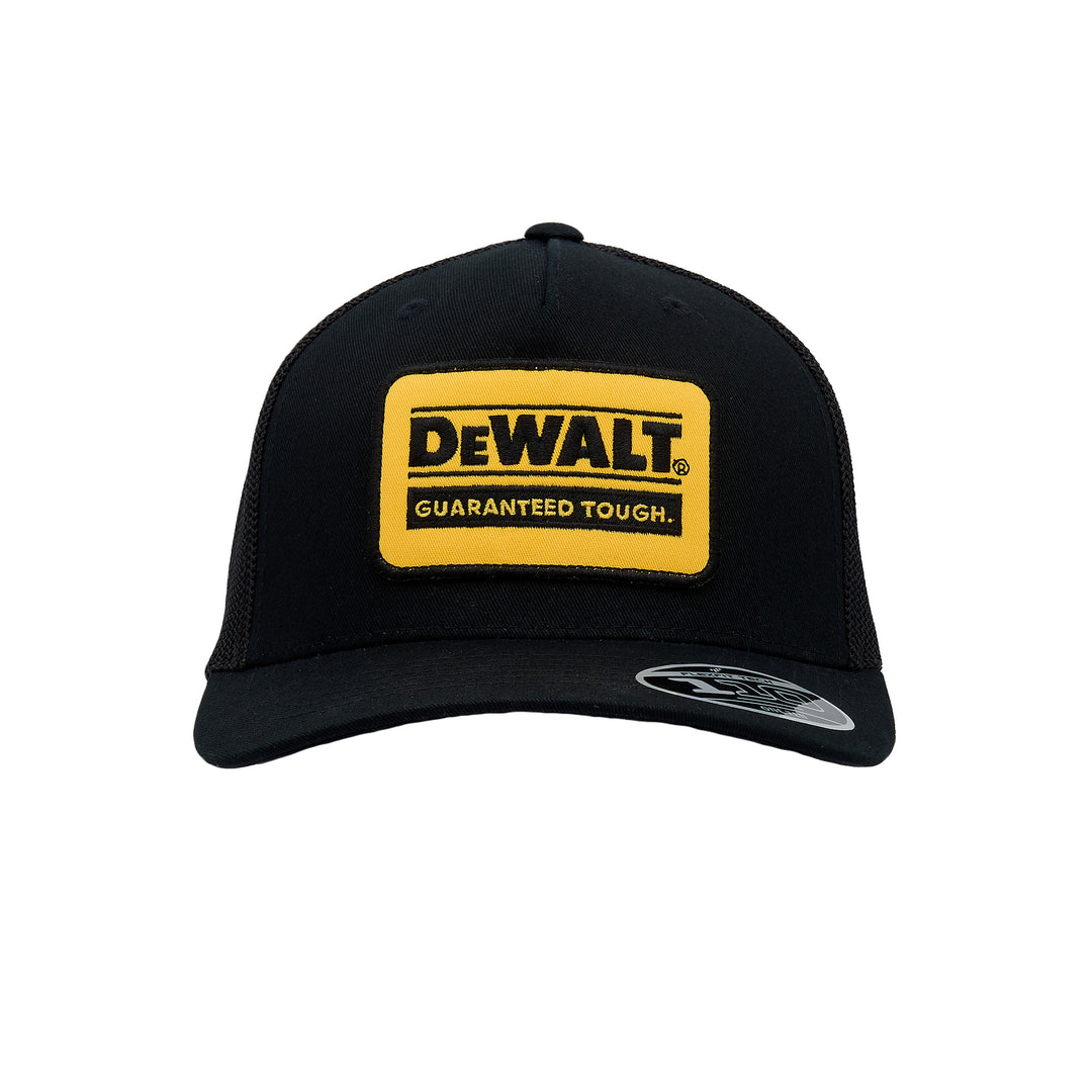 DEWALT Oakdale Trucker Hat, Yellow Patch with Black Mesh Front View