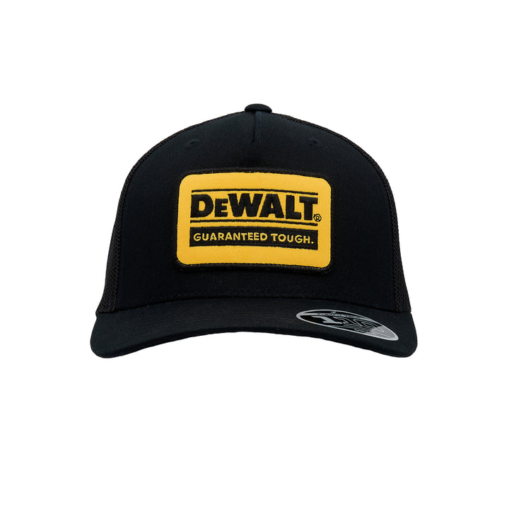 DEWALT Oakdale Trucker Hat, Yellow Patch with Black Mesh Front View