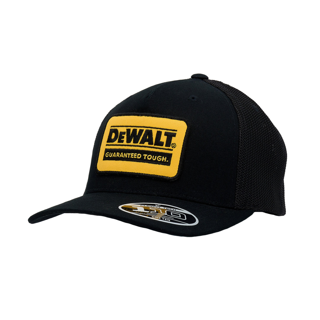 DEWALT Oakdale Trucker Hat, Yellow Patch with Black Mesh 3/4 View