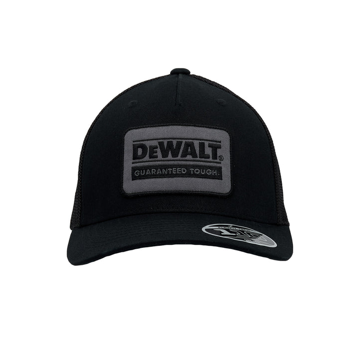 DEWALT Oakdale Trucker Hat, Black Patch with Black Mesh Front View