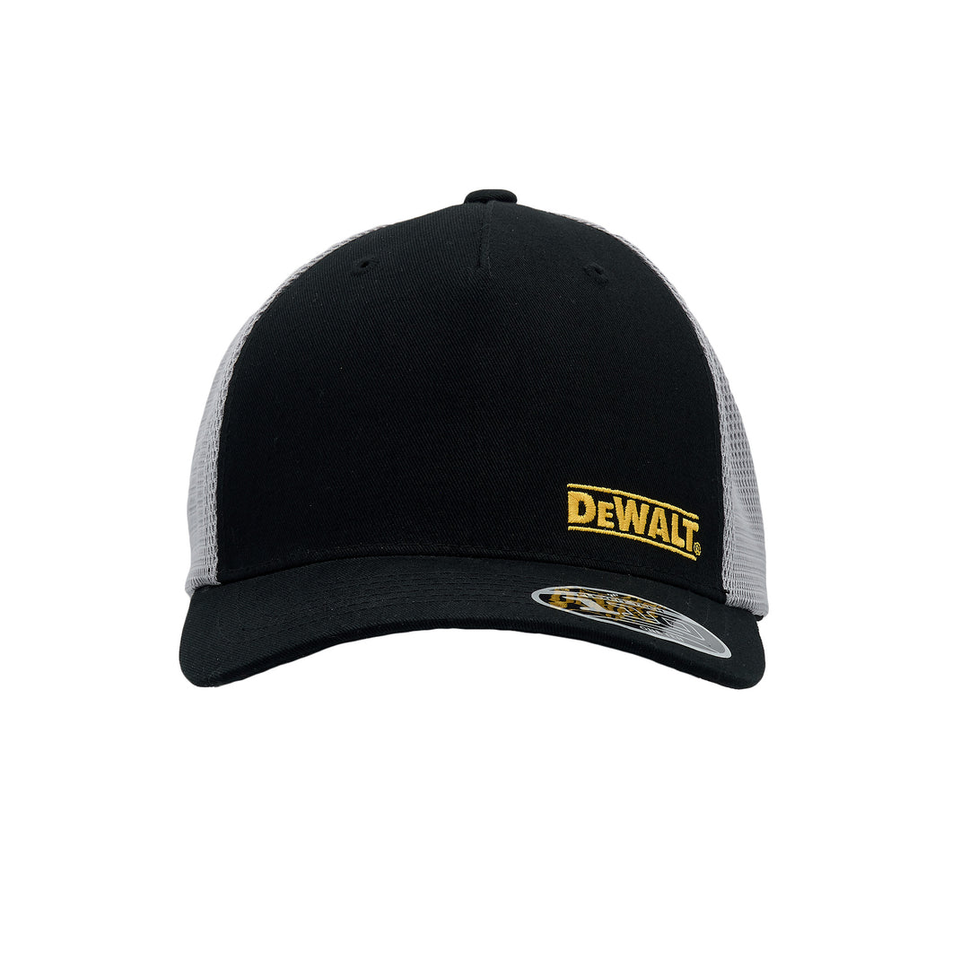 DEWALT Oakdale Trucker Hat, Black with Grey Mesh Front View