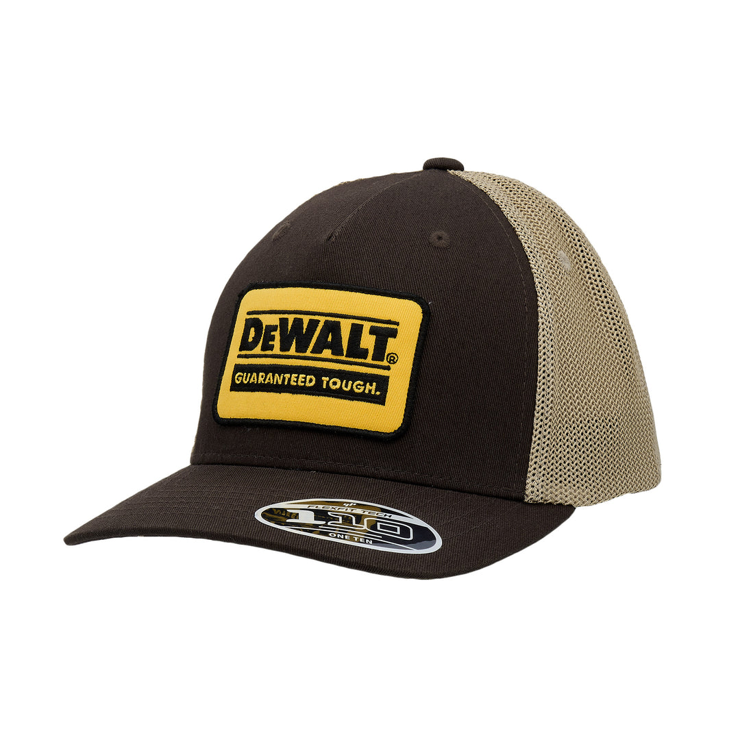 DEWALT Oakdale Trucker Hat, Yellow Patch with Bark Mesh 3/4 View