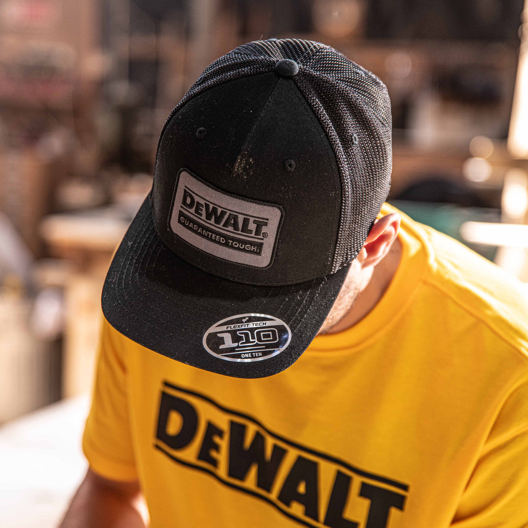 DEWALT Oakdale Trucker Hat, Black Patch with Black Mesh Model View