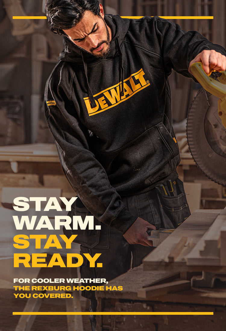 DEWALT Rexburg Men's Water Resistant Hoodie, Black, Mobile Banner