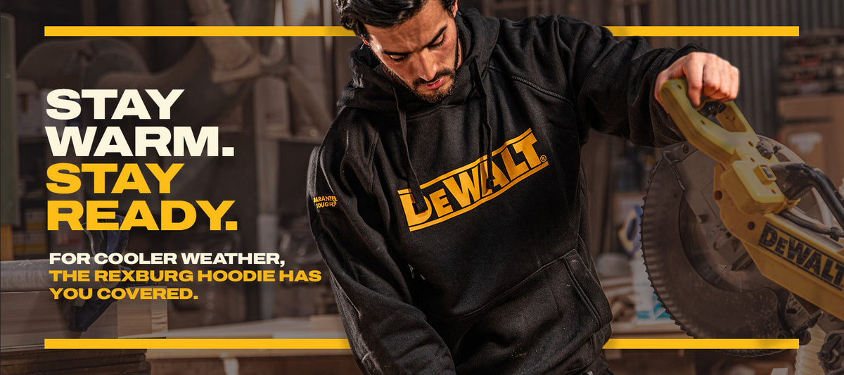 DEWALT Rexburg Men's Water Resistant Hoodie, Black, Desktop Banner