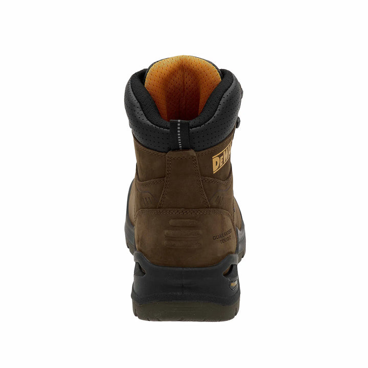 DEWALT Scarsdale Men's Waterproof, Full Grain Leather, Composite Safety Toe Work Boot, Dark Brown, Back View