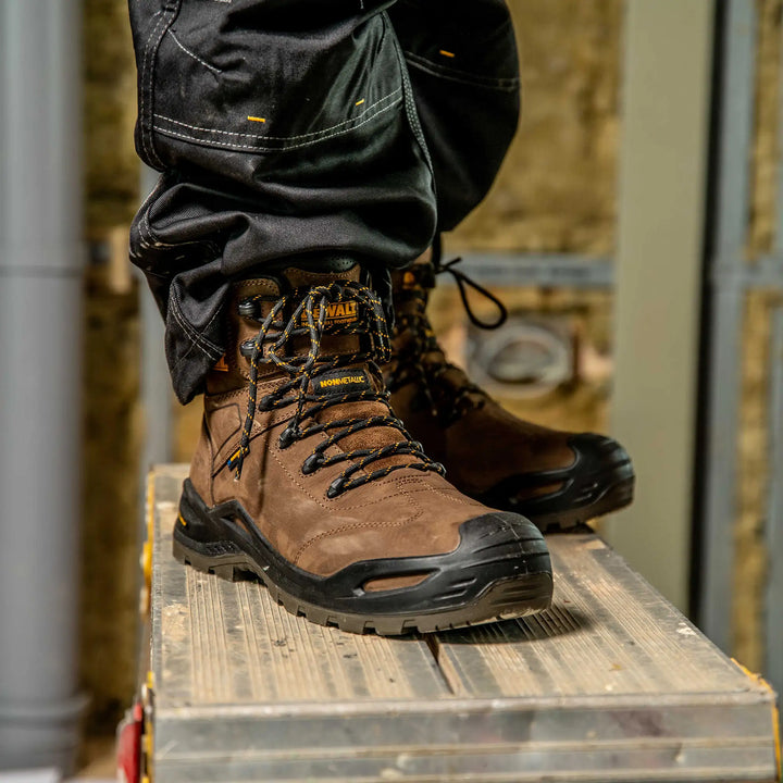 DEWALT Scarsdale Men's Waterproof, Full Grain Leather, Composite Safety Toe Work Boot, Dark Brown, Front Right Model View