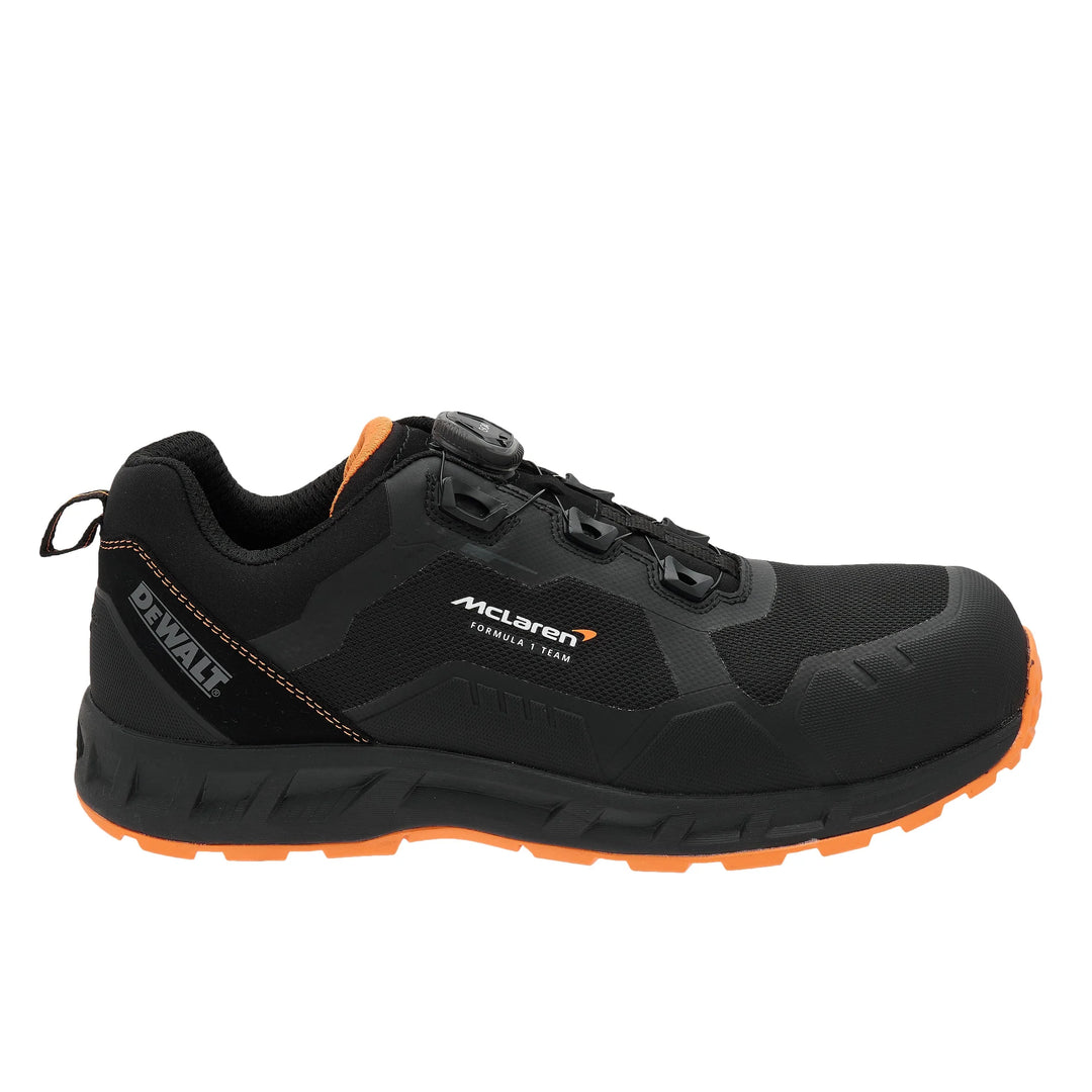 Black and orange athletic shoe with visible branding on a white background