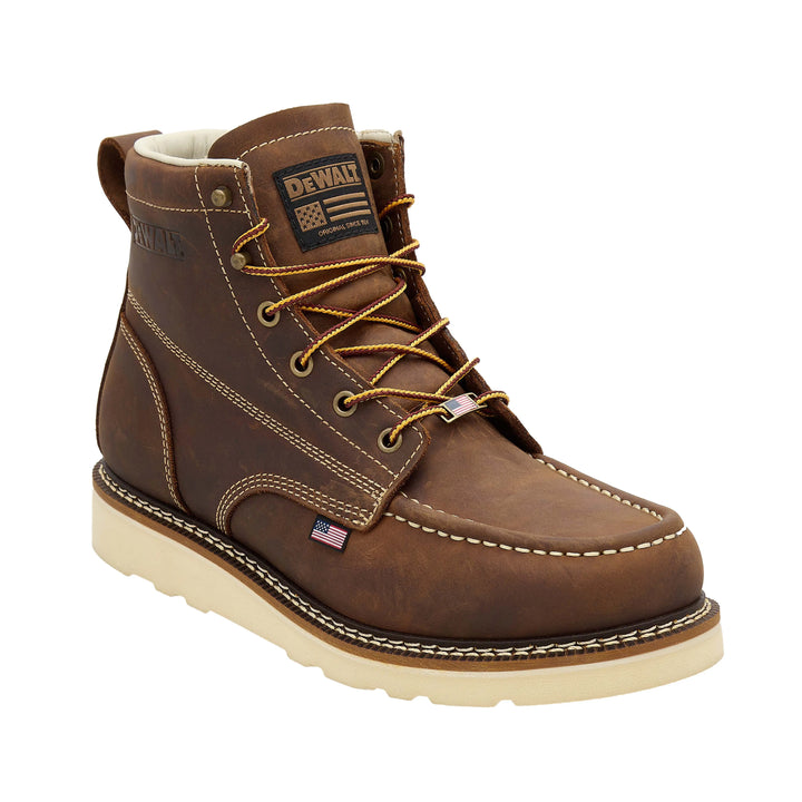 DEWALT Weatherby Men's Made in USA Pro Comfort, Full Grain Leather, Moc Toe Work Boot - 3/4 Front Right View
