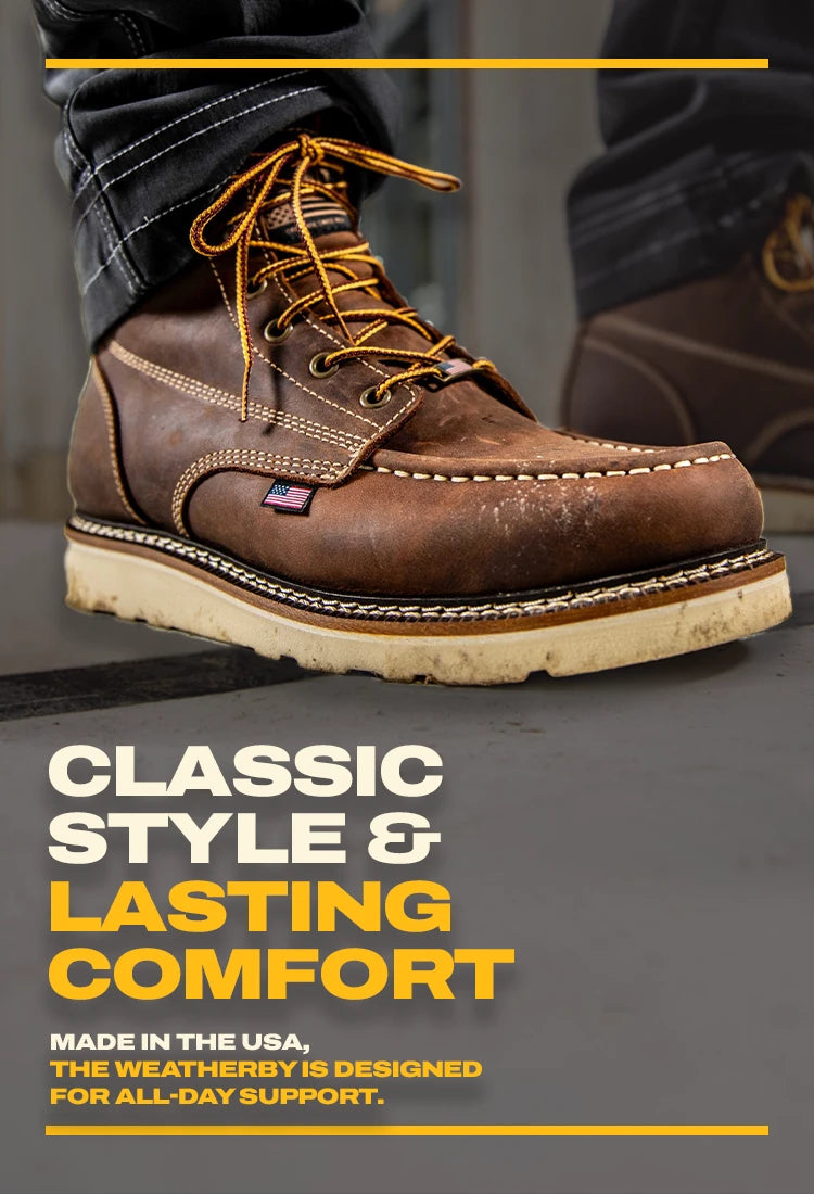 DEWALT Weatherby Men's Made in USA Pro Comfort, Full Grain Leather, Moc Toe Work Boot, Mobile Banner