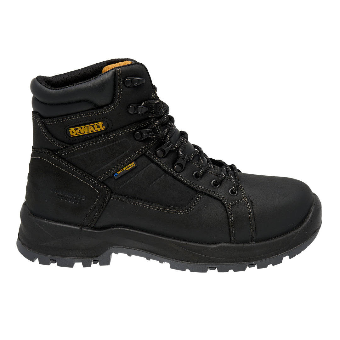 DEWALT Wheeler Men's Waterproof, Leather, Plain Toe Work Boot, Black, Side View