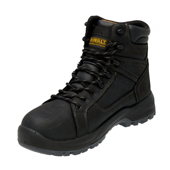 DEWALT Wheeler Men's Waterproof, Leather, Plain Toe Work Boot, Black, 3/4 Instep View