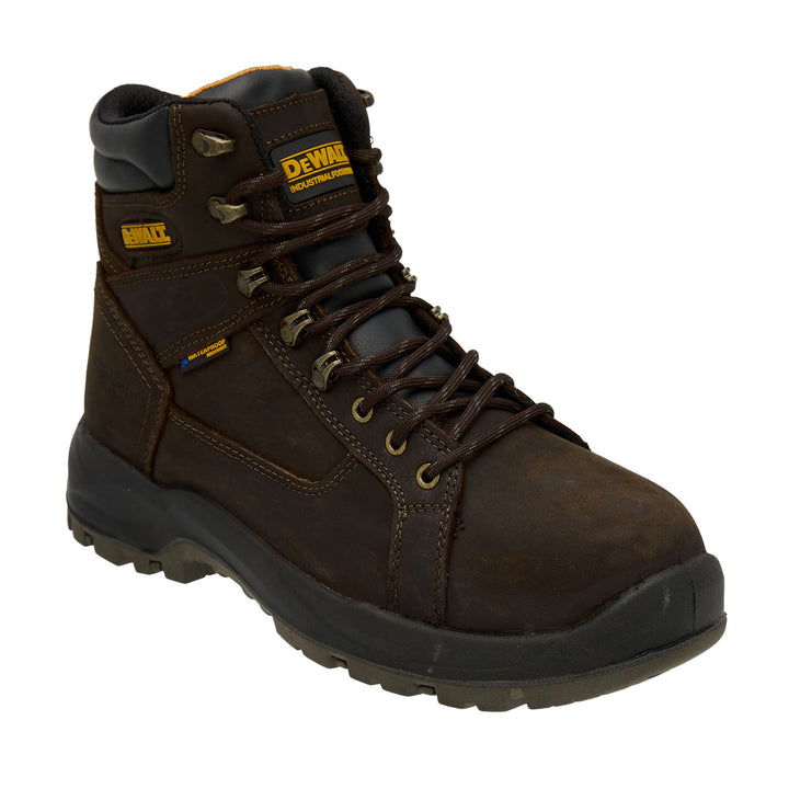 DEWALT Wheeler Men's Waterproof, Leather, Plain Toe Work Boot, Brown, 3/4 View