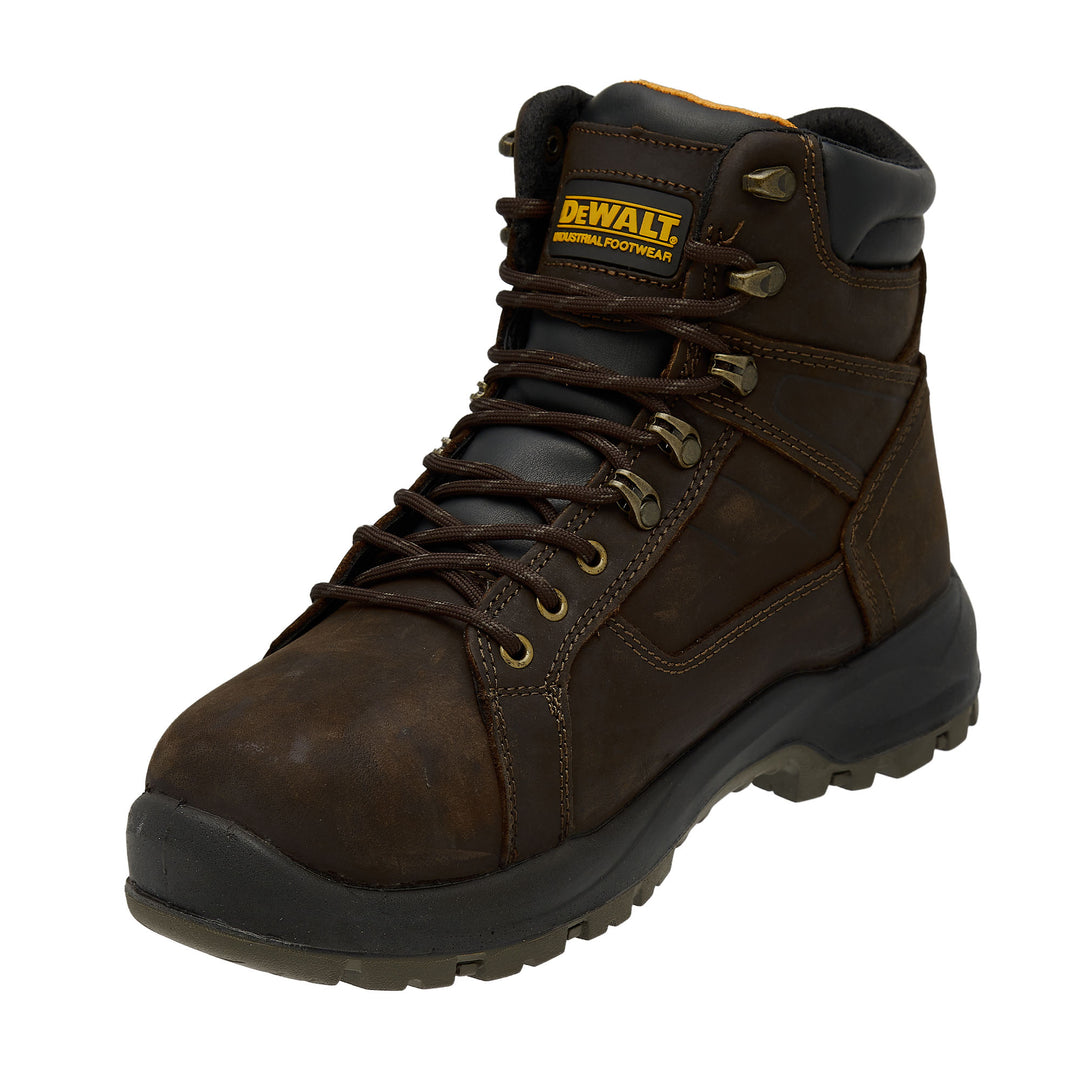 DEWALT Wheeler Men's Waterproof, Leather, Plain Toe Work Boot, Brown, 3/4 Instep View